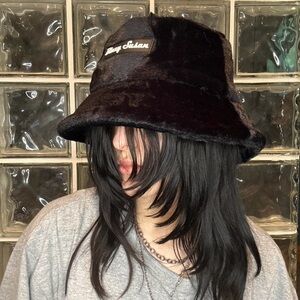 Black Furry Blazy Susan Bucket Hat